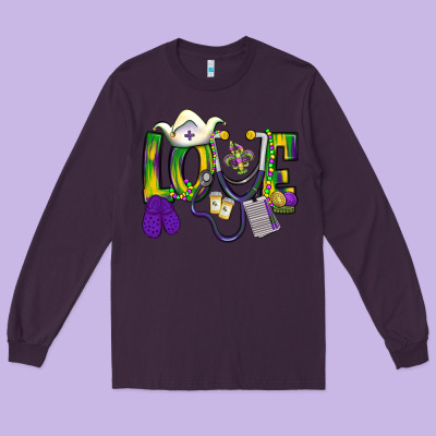 Mardi Gras Love Nurse Long Sleeve Tee Designed By Bundleandbundleshop