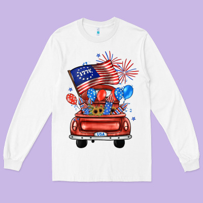Farm Truck,america Flag Long Sleeve Tee Designed By Jahusdesignshop