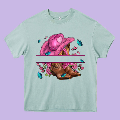 Pink Cowgirl Hat And Roses Heavy Core Tee Designed By Adodesignshop