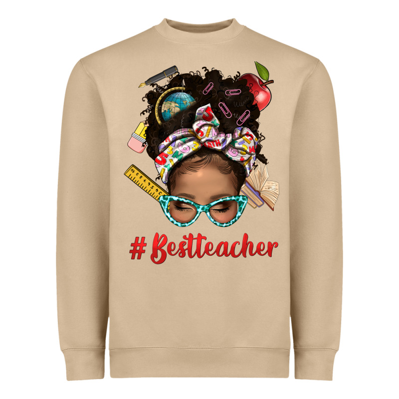 Afro Messy Bun Best Teacher With Leopard Glasses Bbs Heavyweight Sweatshirt by BundleAndBundleShop | Teevron