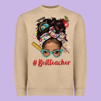 Afro Messy Bun Best Teacher With Leopard Glasses Bbs Heavyweight Sweatshirt Designed By Bundleandbundleshop