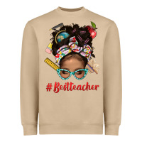 Mushroom Afro Messy Bun Best Teacher With Leopard Glasses Bbs Heavyweight Sweatshirt - BundleAndBundleShop