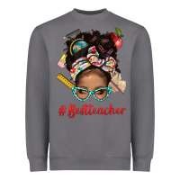 Storm Afro Messy Bun Best Teacher With Leopard Glasses Bbs Heavyweight Sweatshirt - BundleAndBundleShop