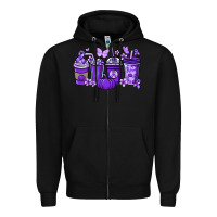 Black Cancer coffee cups purple ribbon Zipper Hoodie - NancyCooperArtShop