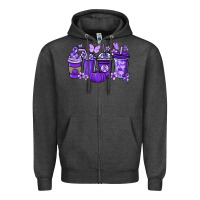 Charcoal Heather Cancer coffee cups purple ribbon Zipper Hoodie - NancyCooperArtShop