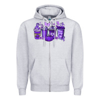 Heather Grey Cancer coffee cups purple ribbon Zipper Hoodie - NancyCooperArtShop