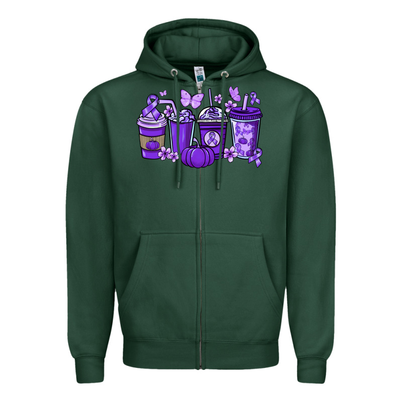 Cancer Coffee Cups Purple Ribbon Zipper Hoodie by NancyCooperArtShop | Teevron