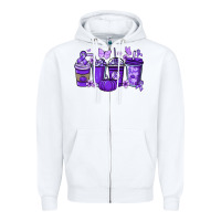 White Cancer coffee cups purple ribbon Zipper Hoodie - NancyCooperArtShop