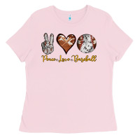 Bubblegum Pink peace love baseball Ladies Tee - RanaPortraitStore
