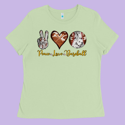 Peace Love Baseball Ladies Tee Designed By Ranaportraitstore