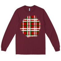 Burgundy Christmas Tartan Patch Long Sleeve Tee - BundleAndBundleShop