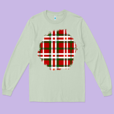 Christmas Tartan Patch Long Sleeve Tee Designed By Bundleandbundleshop