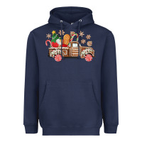 Navy christmas gingerbread truck Heavyweight Hoodie - CowGirlArtShop