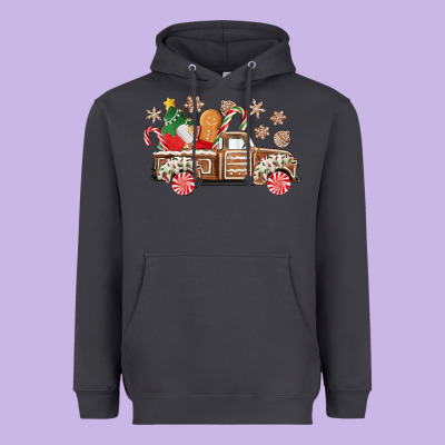 Christmas Gingerbread Truck Heavyweight Hoodie Designed By Cowgirlartshop
