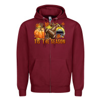 Burgundy Tis' the season Football yellow helmet Zipper Hoodie - NancyCooperArtShop