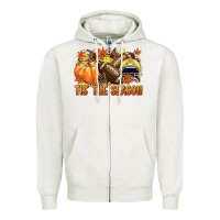 Oatmeal Heather Tis' the season Football yellow helmet Zipper Hoodie - NancyCooperArtShop