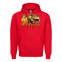 Red Tis' the season Football yellow helmet Zipper Hoodie - NancyCooperArtShop