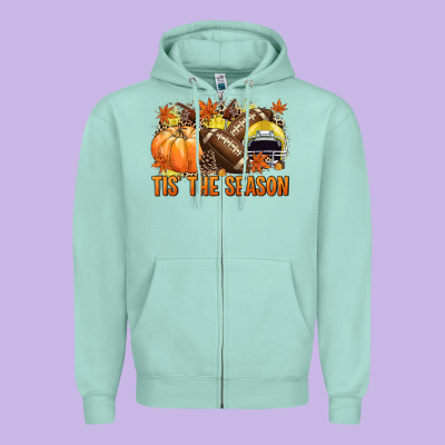 Tis' The Season Football Yellow Helmet Zipper Hoodie Designed By Nancycooperartshop