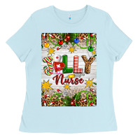 Baby Blue Christmas Jolly Nurse Ladies Tee - Artiststas