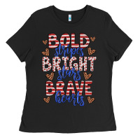 Black bold stripes bright stars brave hearts Ladies Tee - JahusDesignShop