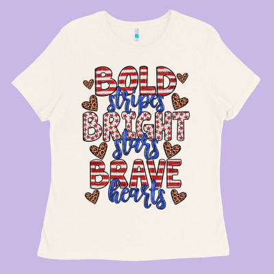 Bold Stripes Bright Stars Brave Hearts Ladies Tee Designed By Jahusdesignshop