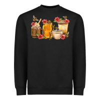 Black Honey And Bee With Flower Coffee Cup Heavyweight Sweatshirt - BundleAndBundleShop