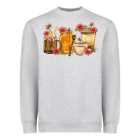 Heather Grey Honey And Bee With Flower Coffee Cup Heavyweight Sweatshirt - BundleAndBundleShop