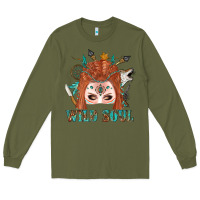 Army Green Western İndian Wild Soul With Braid Hair Woman Long Sleeve Tee - BundleAndBundleShop