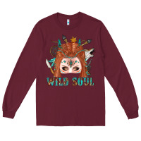 Burgundy Western İndian Wild Soul With Braid Hair Woman Long Sleeve Tee - BundleAndBundleShop