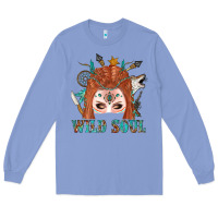 Colony Blue Western İndian Wild Soul With Braid Hair Woman Long Sleeve Tee - BundleAndBundleShop