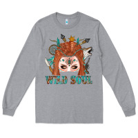 Heather Grey Western İndian Wild Soul With Braid Hair Woman Long Sleeve Tee - BundleAndBundleShop