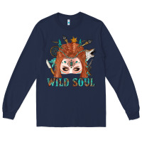 Navy Western İndian Wild Soul With Braid Hair Woman Long Sleeve Tee - BundleAndBundleShop