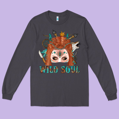 Western İndian Wild Soul With Braid Hair Woman Long Sleeve Tee Designed By Bundleandbundleshop