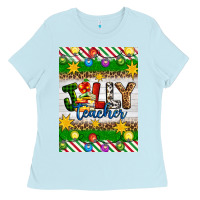 Baby Blue Christmas jolly teacher Ladies Tee - Artiststas
