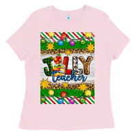 Bubblegum Pink Christmas jolly teacher Ladies Tee - Artiststas