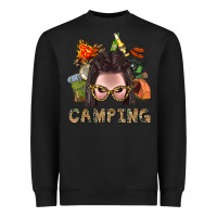 Black Camping Braid Hair Woman With Fire Bbs Heavyweight Sweatshirt - BundleAndBundleShop