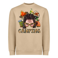 Mushroom Camping Braid Hair Woman With Fire Bbs Heavyweight Sweatshirt - BundleAndBundleShop