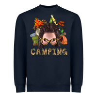 Navy Camping Braid Hair Woman With Fire Bbs Heavyweight Sweatshirt - BundleAndBundleShop