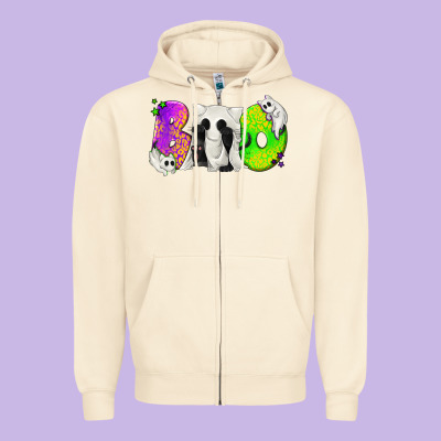 Boo Ghost Cat Zipper Hoodie Designed By Texasbilliewilder