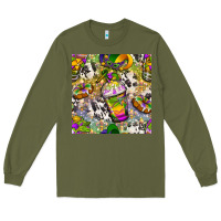 Army Green Mardi Gras coffee cups and donut with cowhide Long Sleeve Tee - BundleAndBundleShop