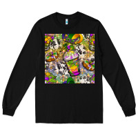 Black Mardi Gras coffee cups and donut with cowhide Long Sleeve Tee - BundleAndBundleShop
