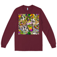 Burgundy Mardi Gras coffee cups and donut with cowhide Long Sleeve Tee - BundleAndBundleShop