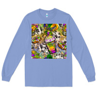 Colony Blue Mardi Gras coffee cups and donut with cowhide Long Sleeve Tee - BundleAndBundleShop