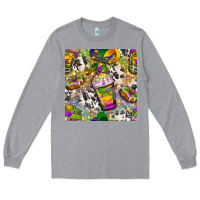 Heather Grey Mardi Gras coffee cups and donut with cowhide Long Sleeve Tee - BundleAndBundleShop