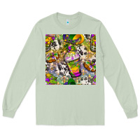 Matcha Mardi Gras coffee cups and donut with cowhide Long Sleeve Tee - BundleAndBundleShop