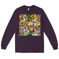Plum Mardi Gras coffee cups and donut with cowhide Long Sleeve Tee - BundleAndBundleShop