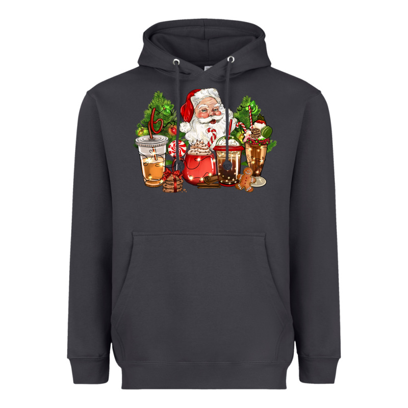 Christmas Santa Coffee Cups Heavyweight Hoodie by CowGirlArtShop | Teevron