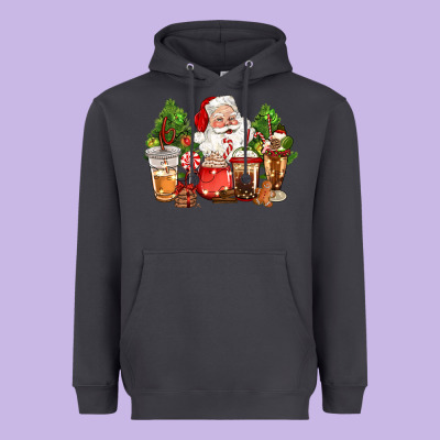 Christmas Santa Coffee Cups Heavyweight Hoodie Designed By Cowgirlartshop