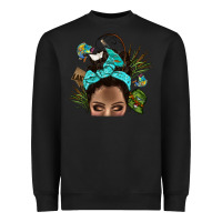 Black Lake Camping Afro Messy Bun Bbs Heavyweight Sweatshirt - BundleAndBundleShop
