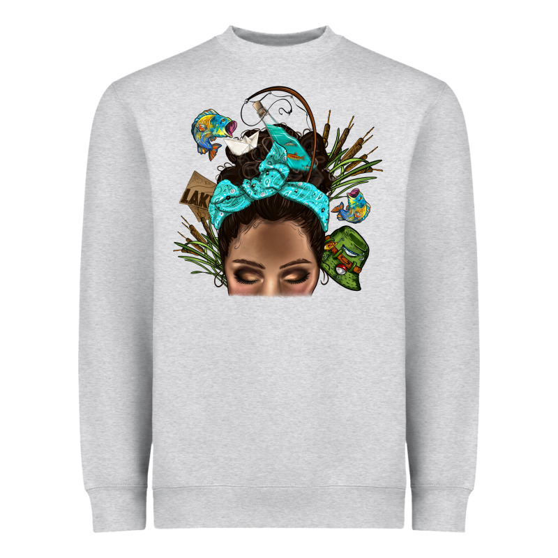 Lake Camping Afro Messy Bun Bbs Heavyweight Sweatshirt by BundleAndBundleShop | Teevron